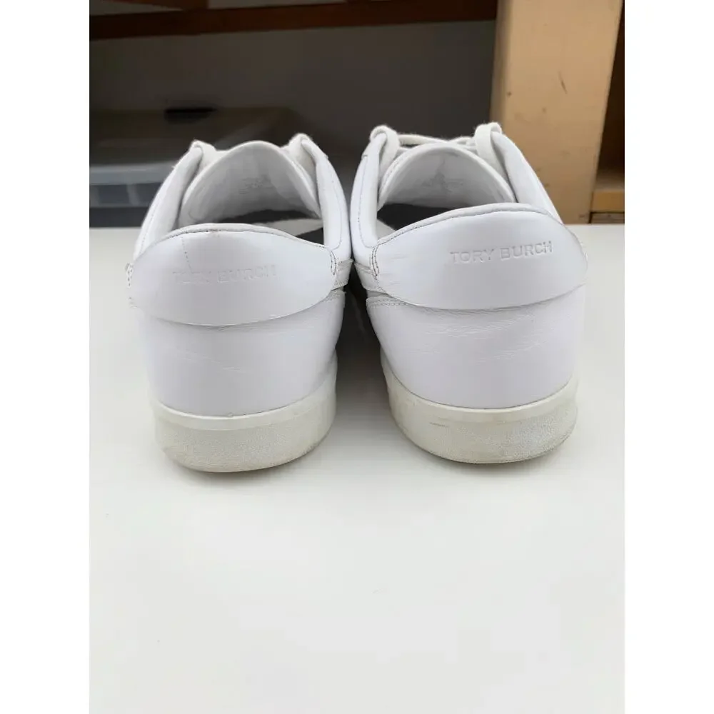 Tory Burch Hank Court Sneakers Lace Up White Leather Women's 9.5